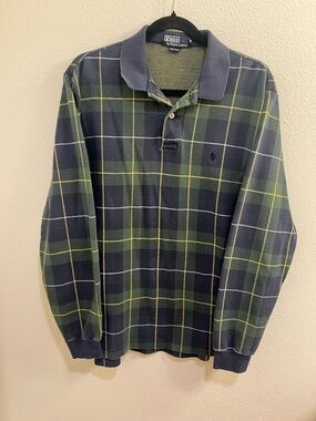 Vintage Ralph Lauren Polo Shirt Men Large Green Blue Polo